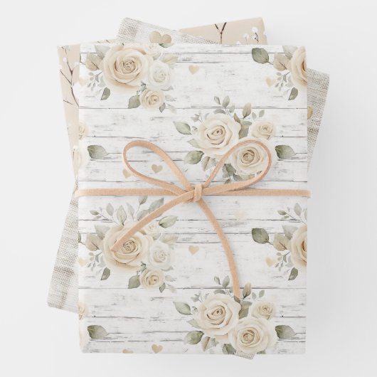 Romantisches Creme White Floral Boho Brautparty Geschenkpapier Set (Beispiel)