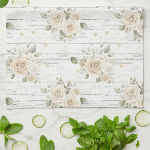 Romantisches Creme White Floral Boho Brautparty Geschirrtuch