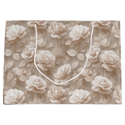 Romantisches cremefarbenes Rosen-Beige-Blumenmuste Große Geschenktüte (Vorderseite)