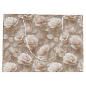 Romantisches cremefarbenes Rosen-Beige-Blumenmuste Große Geschenktüte (Rückseite)