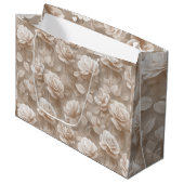 Romantisches cremefarbenes Rosen-Beige-Blumenmuste Große Geschenktüte (Vorderseite Schrägansicht)