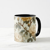 Romantisches cremefarbenes Rosen-Beige-Blumenmuste Tasse (VorderseiteRechts)