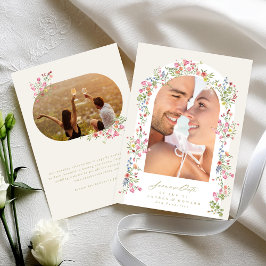 romantisches Dainty-Blumenbogen Frühjahr Hochzeit Save The Date