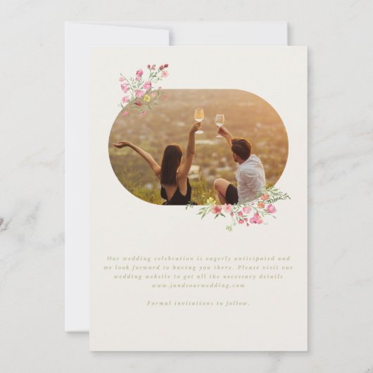 romantisches Dainty-Blumenbogen Frühjahr Hochzeit  Save The Date (Rückseite)