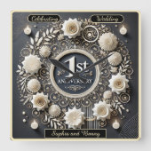 Romantisches Design für den ersten Jahrestag Quadratische Wanduhr (Vorderseite)