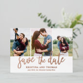 Romantisches Drehbuch 3 FotoCollage Save the Date Folieneinladung (Stehend vorne)