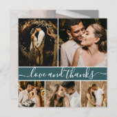 Romantisches Drehbuch Aquamarin 5 Foto Collage Wed Dankeskarte (Vorne/Hinten)