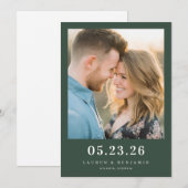 Romantisches dunkelgrünes minimalistisches Foto Save The Date (Vorne/Hinten)