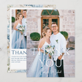 Romantisches Dusty Blue Floral Foto Hochzeit Dankeskarte