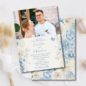 Romantisches Dusty Blue Floral Foto Hochzeit Einladung