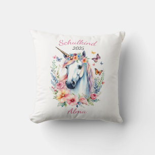 Romantisches Einhorn mit Blumen - Schulkind 2025 Kissen