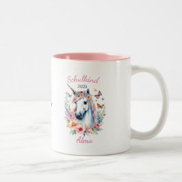 Romantisches Einhorn mit Blumen - Schulkind 2025 | Zweifarbige Tasse