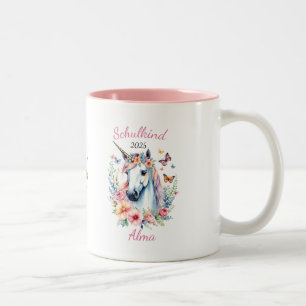 Romantisches Einhorn mit Blumen - Schulkind 2025   Zweifarbige Tasse