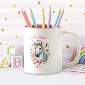 Romantisches Einhorn mit Blumen - Schulkind 2025 | Zweifarbige Tasse