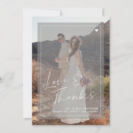 Romantisches, elegantes Drehbuch 2 Fotos überlager Dankeskarte (Vorderseite)