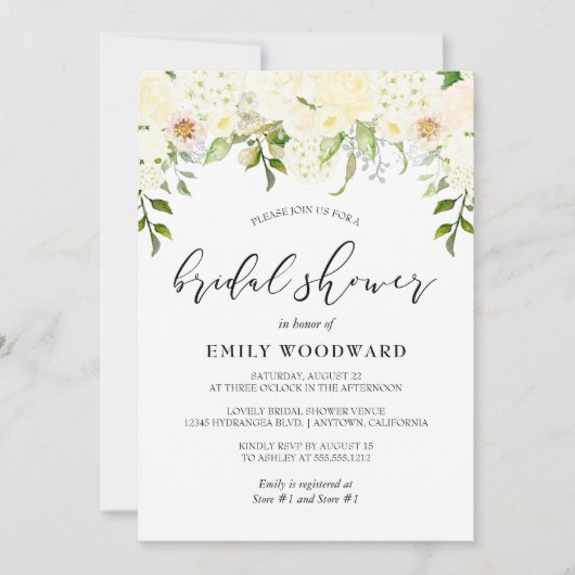 Romantisches Elfenbeincreme-Brautparty Einladung (Vorderseite)