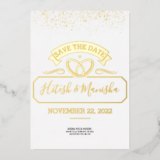 Romantisches Emblem Logo Hochzeit Gold Foil Einlad Folieneinladung