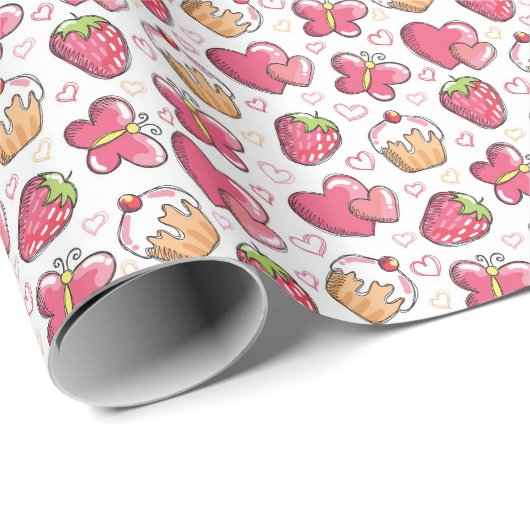 Romantisches Essmuster Geschenkpapier (Rolleneckpunkt)