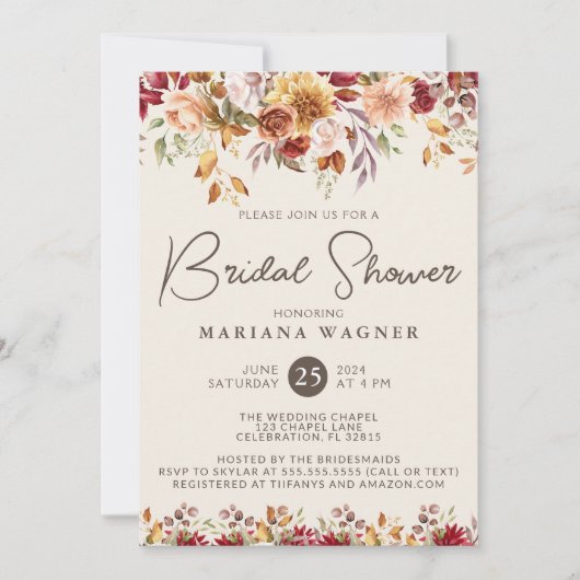 Romantisches Fall-Floral-Brautparty Einladung (Vorderseite)