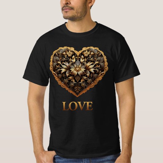Romantisches filigranes Goldherz mit Liebe T-Shirt (Vorderseite)