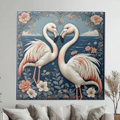 Romantisches Flamingo-Paar Art Deco Blaues Becken  Fliese