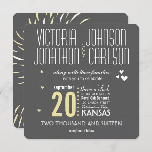 Romantisches Floral Chrysanthemum Grau und Gelb Einladung (Vorne/Hinten)