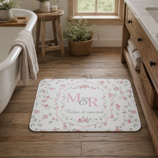 Romantisches florales Monogramm | Vintage Cottagec Badematte