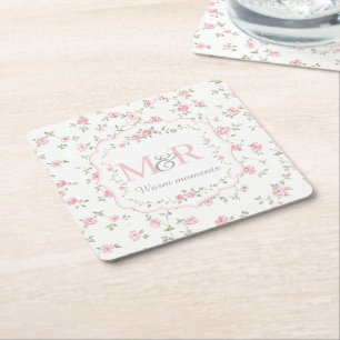 Romantisches florales Monogramm Vintage Cottagec Rechteckiger Pappuntersetzer