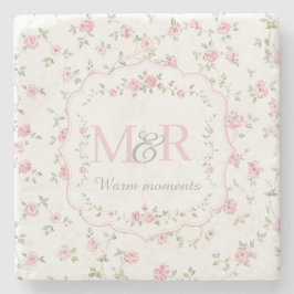 Romantisches florales Monogramm | Vintage Cottagec Steinuntersetzer