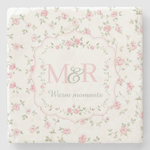 Romantisches florales Monogramm   Vintage Cottagec Steinuntersetzer