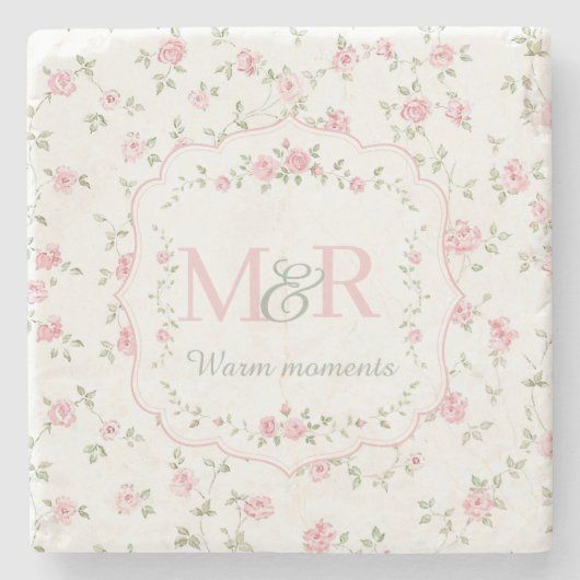 Romantisches florales Monogramm | Vintage Cottagec Steinuntersetzer (Vorderseite)
