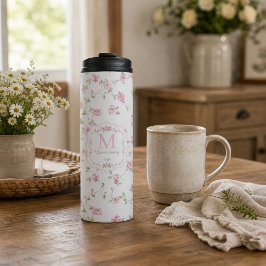 Romantisches florales Monogramm | Vintage Cottagec Thermosbecher