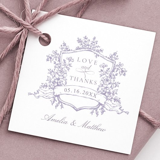 Romantisches florales Wappen Lavendel Liebe & Dank Geschenkanhänger
