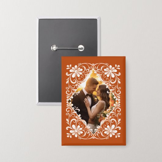 Romantisches Foto Burnt Orange Button Button (Vorderseite/Rückseite)
