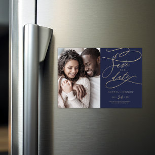 Romantisches Foto der Navy zur Kalligraphie Save t Magneteinladung