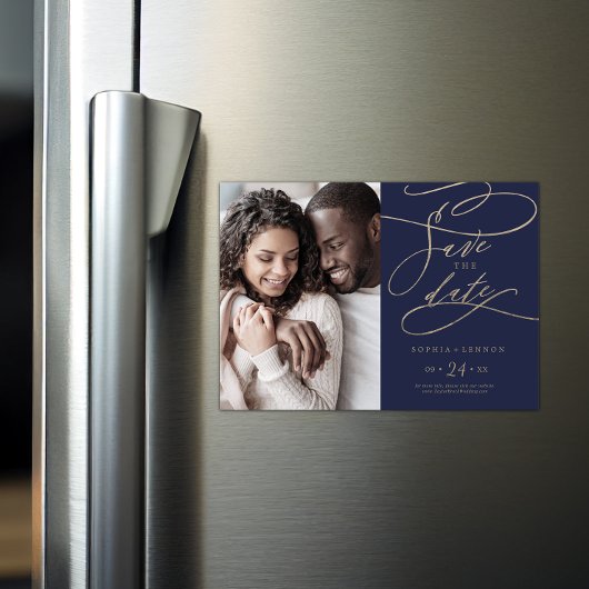 Romantisches Foto der Navy zur Kalligraphie Save t Magneteinladung