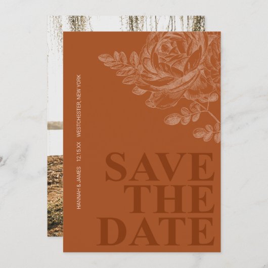 Romantisches Foto Floral Terracotta Save the Date Einladung (Vorne/Hinten)