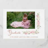 Romantisches Foto Frühling Rosa Blumenstuhl Gradua Folieneinladung (Vorderseite)