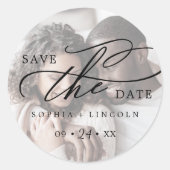 Romantisches Foto für kalligraphische Namen Save t Runder Aufkleber (Vorderseite)