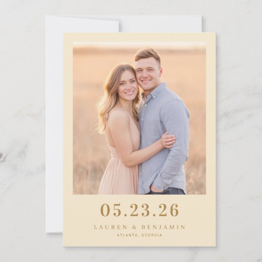 Romantisches Foto in ruhigem Beige Save The Date (Vorderseite)