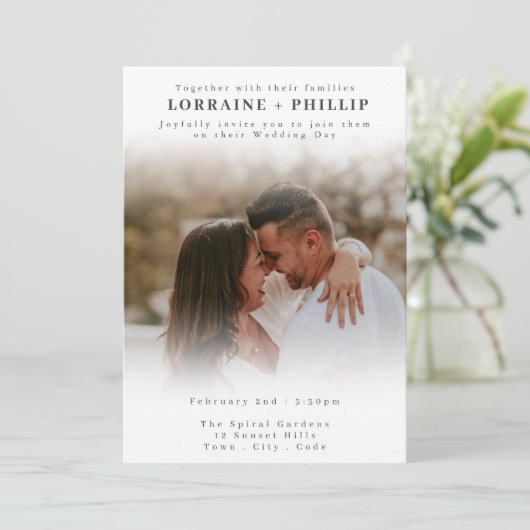 Romantisches Foto Klassische Gradienten Einladung (Stehend Vorderseite)