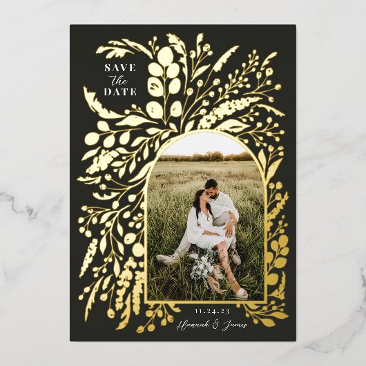 Romantisches Foto mit gemalten Blumenblättern | SA Folieneinladung (Vorderseite)