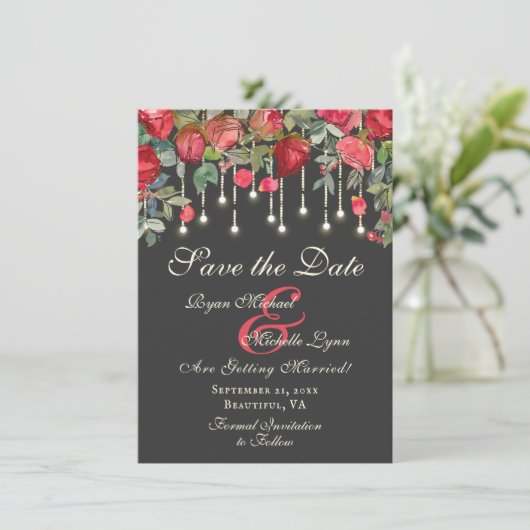 Romantisches Foto "Rose Garden" Hochzeit Save The Date (Stehend Vorderseite)