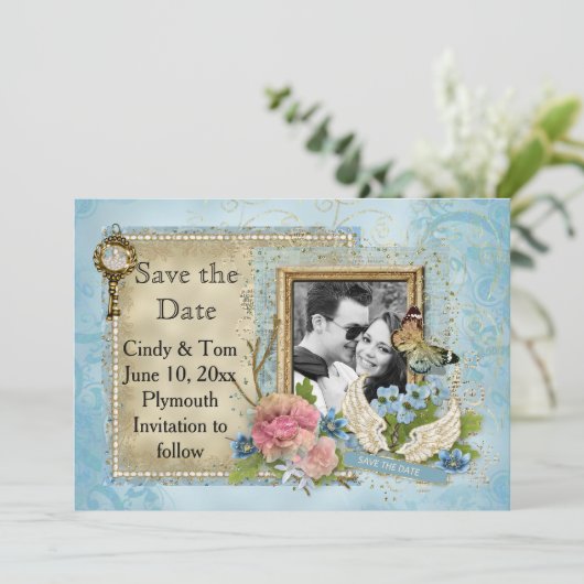 Romantisches Foto Save the Date (Stehend Vorderseite)