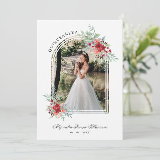 Romantisches Foto Spanisch Quinceñera Einladung (Stehend Vorderseite)