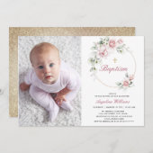 Romantisches Foto Taufe Girl Blumen Einladung (Vorne/Hinten)