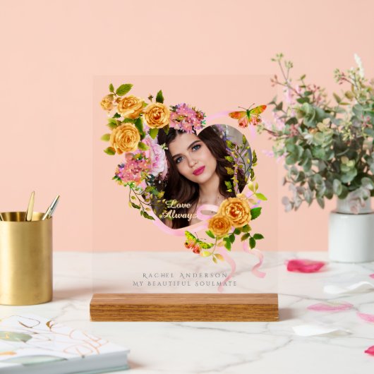 Romantisches Foto zur Liebe der Gold Rose Acrylschild (Hochzeit)