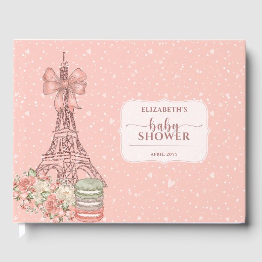 Romantisches Französisch Blush Pink Baby Dusche Gä Gästebuch (Vorderseite)