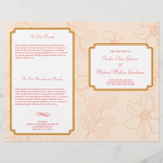 Romantisches Frühjahrsgarten Hochzeitsprogramm (Vorderseite)