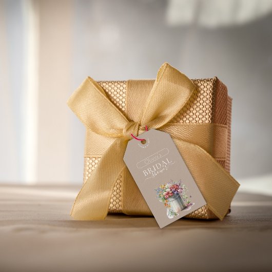 Romantisches Frühlingsblumen Vase Brautparty Geschenkanhänger